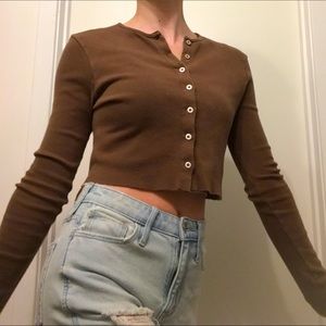 Brown Brandy Melville Crop top Cardigan!